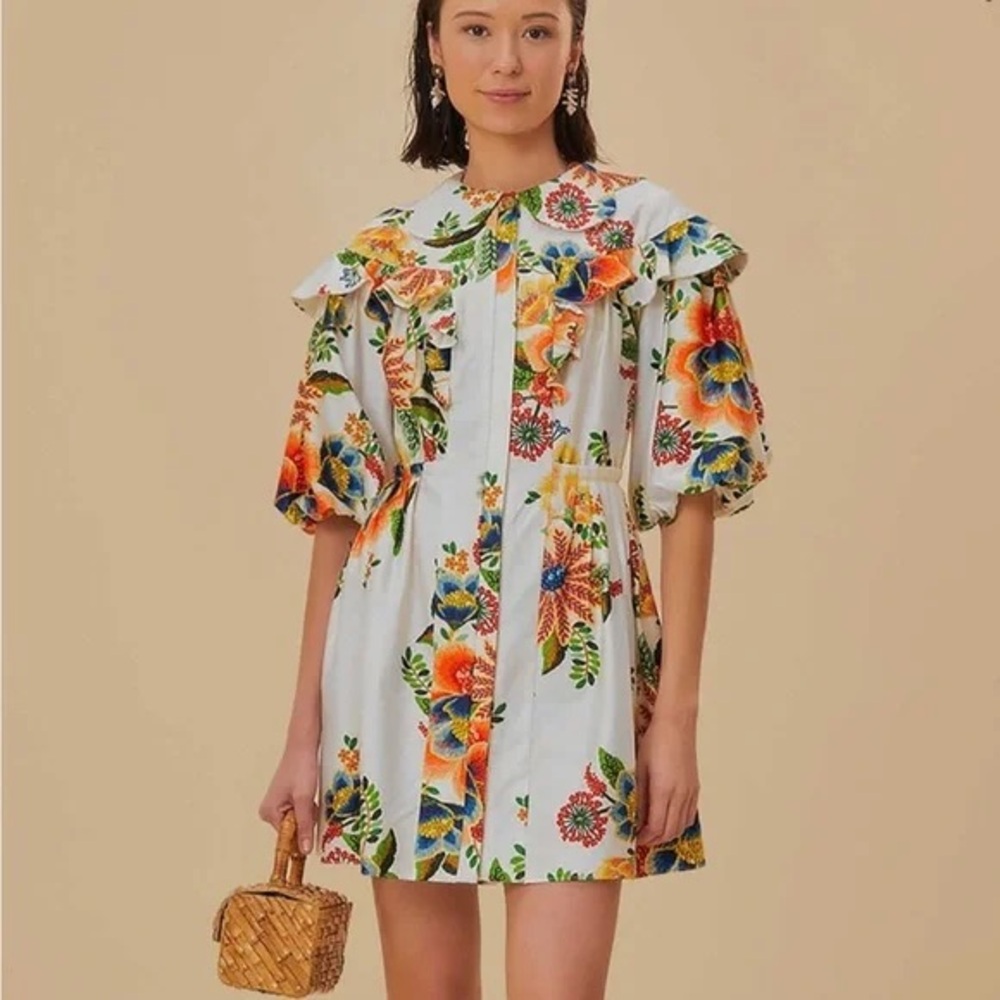 Farm Rio Delicate Garden short sleeve mini dress